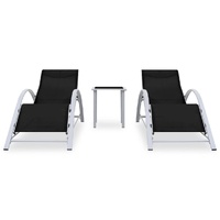 Sun Loungers 2 pcs with Table Aluminium Black