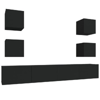 6 Piece TV Cabinet Set Black Engineered Wood