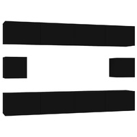 6 Piece TV Cabinet Set Black Engineered Wood
