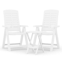 3 Piece Garden Dining Set White Polypropylene
