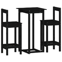 3 Piece Bar Set Black Solid Wood Pine