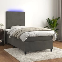 Box Spring Bed with Mattress&LED Dark Grey 106x203 cm King Single Size Velvet