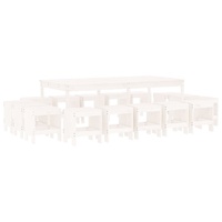 17 Piece Garden Dining Set White Solid Wood Pine