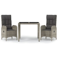 3 Piece Garden Dining Set with Cushions Grey Poly Rattan