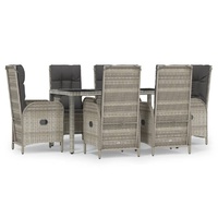 7 Piece Garden Dining Set with Cushions Grey Poly Rattan