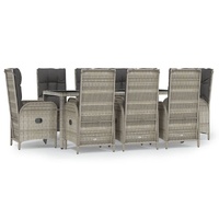 9 Piece Garden Dining Set with Cushions Grey Poly Rattan