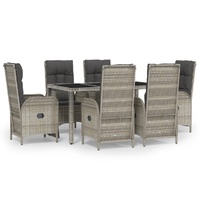 7 Piece Garden Dining Set with Cushions Grey Poly Rattan