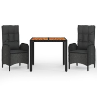 3 Piece Garden Dining Set with Cushions Black Poly Rattan