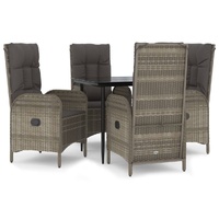 5 Piece Garden Dining Set with Cushions Black and Grey Poly Rattan