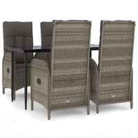 5 Piece Garden Dining Set with Cushions Black and Grey Poly Rattan