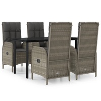 5 Piece Garden Dining Set with Cushions Black and Grey Poly Rattan