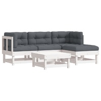 5 Piece Garden Lounge Set with Cushions White Solid Wood