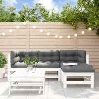 5 Piece Garden Lounge Set with Cushions White Solid Wood