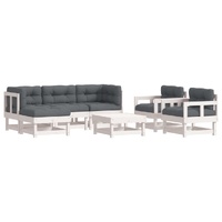 7 Piece Garden Lounge Set with Cushions White Solid Wood