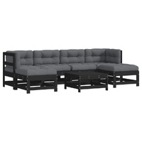 7 Piece Garden Lounge Set with Cushions Black Solid Wood