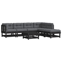 7 Piece Garden Lounge Set with Cushions Black Solid Wood