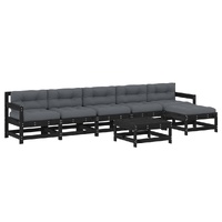 7 Piece Garden Lounge Set with Cushions Black Solid Wood