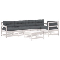 6 Piece Garden Lounge Set with Cushions White Solid Wood