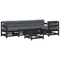 6 Piece Garden Lounge Set with Cushions Black Solid Wood