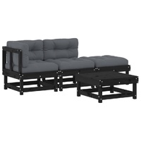 4 Piece Garden Lounge Set with Cushions Black Solid Wood