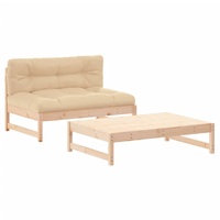 2 Piece Garden Lounge Set with Cushions Solid Wood