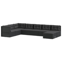 8 Piece Garden Lounge Set with Cushions Black Poly Rattan