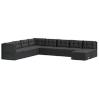 9 Piece Garden Lounge Set with Cushions Black Poly Rattan
