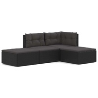 4 Piece Garden Lounge Set with Cushions Black Poly Rattan
