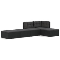 5 Piece Garden Lounge Set with Cushions Black Poly Rattan