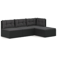 4 Piece Garden Lounge Set with Cushions Black Poly Rattan