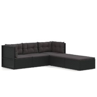 5 Piece Garden Lounge Set with Cushions Black Poly Rattan