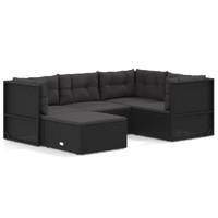5 Piece Garden Lounge Set with Cushions Black Poly Rattan