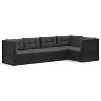 5 Piece Garden Lounge Set with Cushions Black Poly Rattan