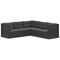 5 Piece Garden Lounge Set with Cushions Black Poly Rattan