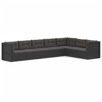 7 Piece Garden Lounge Set with Cushions Black Poly Rattan