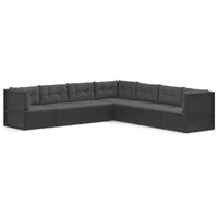 7 Piece Garden Lounge Set with Cushions Black Poly Rattan