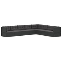 8 Piece Garden Lounge Set with Cushions Black Poly Rattan