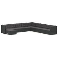10 Piece Garden Lounge Set with Cushions Black Poly Rattan