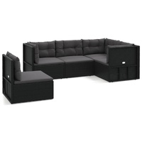 5 Piece Garden Lounge Set with Cushions Black Poly Rattan