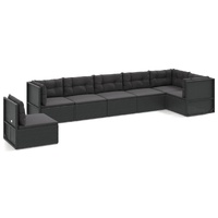 7 Piece Garden Lounge Set with Cushions Black Poly Rattan
