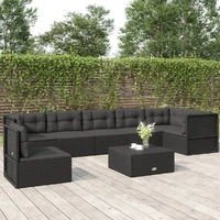 7 Piece Garden Lounge Set with Cushions Black Poly Rattan