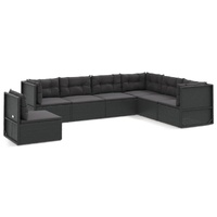 7 Piece Garden Lounge Set with Cushions Black Poly Rattan