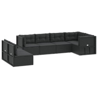 7 Piece Garden Lounge Set with Cushions Black Poly Rattan