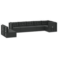 8 Piece Garden Lounge Set with Cushions Black Poly Rattan