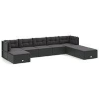 8 Piece Garden Lounge Set with Cushions Black Poly Rattan