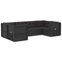 6 Piece Outdoor Sofa Set with Cushions Black Poly Rattan