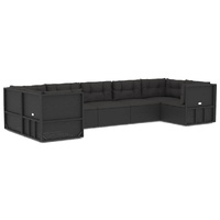 7 Piece Outdoor Sofa Set with Cushions Black Poly Rattan