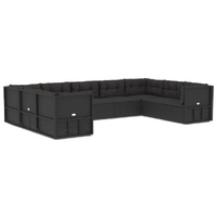 9 Piece Outdoor Sofa Set with Cushions Black Poly Rattan