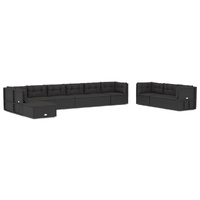 11 Piece Outdoor Sofa Set with Cushions Black Poly Rattan