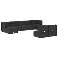 9 Piece Outdoor Sofa Set with Cushions Black Poly Rattan